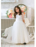 Elbow Sleeve Ivory Lace Tulle Floor Length Flower Girl Dress